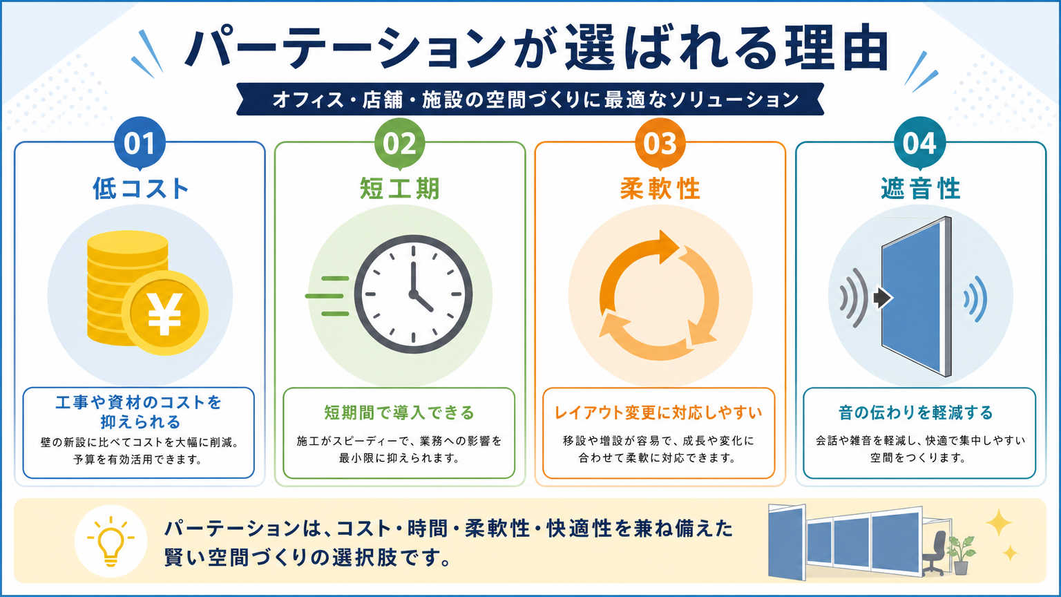 ポストコロナのオフィスづくりでパーテーションが選ばれる理由